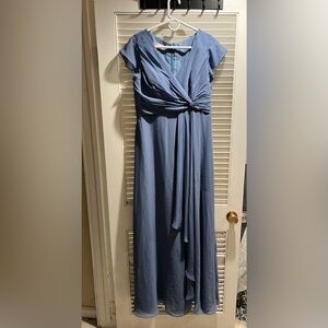 A-Line V-neck Floor-Length Chiffon Bridesmaid Dress in slate blue.